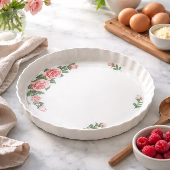 Christineholm Other - Christineholm Rose Porcelain 9.5" Fluted Quiche Tart Pie Dish NWOT
